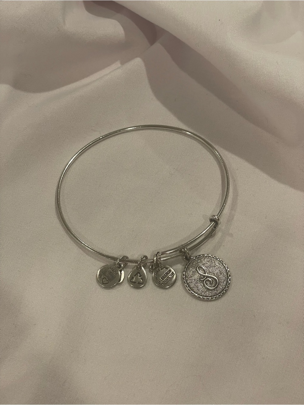 Alex and Ani Silver Initial 'S' Charm Bangle Bracelet